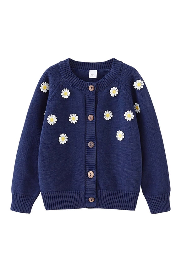 Little Girls Cardigan Sweater Floral Long Sleeve Knit Open Front Button Cardigan Outwear for Girls
