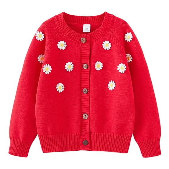 zbxnLI Little Girls Cardigan Sweater Floral Long Sleeve Knit Open Front Button Cardigan Outwear for Girls