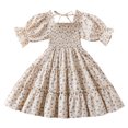 thumbnail image 1 of zbxnLI Little Girls Floral Dress Puff Sleeve Smocked Boho Sundress Swing A-Line Dresses for Girls, 1 of 7