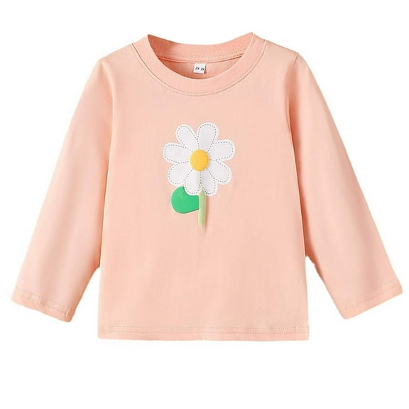 zbxnLI Little Girls Long Sleeve Shirts Floral Print Graphic T-Shirts Toddler Girls Cotton Tee Crewneck Tops