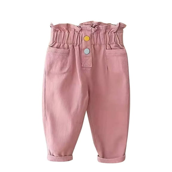 zbxnLI Little Girls Pants Ruffle Elastic Waist Casual Pants Loose Cute Pants for Toddler Girls 1-8 Years