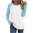 thumbnail image 1 of zbxnLI Long Sleeve Shirts for Women Basic Crew Neck Casual Pocket T-Shirts Color Block Graphic Tee Tunic Tops, 1 of 6