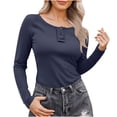 thumbnail image 1 of zbxnLI Long Sleeve Shirts for Women Button Round Neck Ribbed Knit Slim Fall Basic Tees Going out Tops, 1 of 7