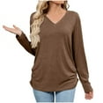 thumbnail image 1 of zbxnLI Long Sleeve Shirts for Women Fall Tunic Tops Solid Color Basic Tees Loose Classic T-Shirts, 1 of 6