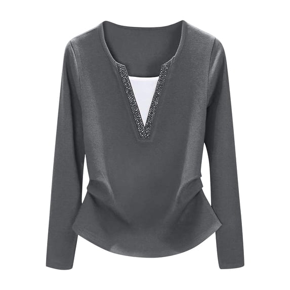 zbxnLI Long Sleeve Tops for Women V Neck Ruched Casual Blouses Shirts Fall Winter Fashion Loose Pullover Outfits