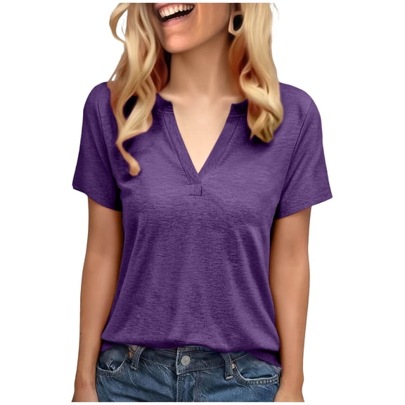 zbxnLI Lounge Shirts for Womens Plain V Neck Tops Short Sleeve Basic Layer Tee Ladies Fashion Work Blouses Summer Outfits
