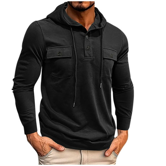 zbxnLI M-3XL Men's Hoodie Fall Fashion Long Sleeve Loose Pullover Hooded Sweatshirts with Pockets