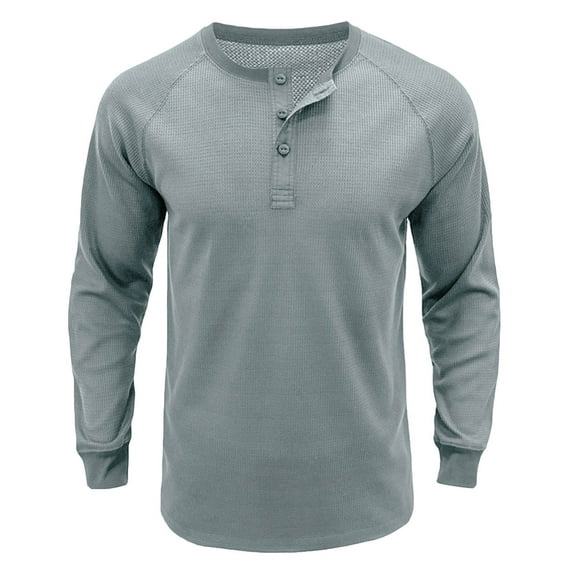 zbxnLI Men Long Sleeve Shirts Button T-Shirts Solid Color Casual Lightweight Pullover Crewneck Basic Tees