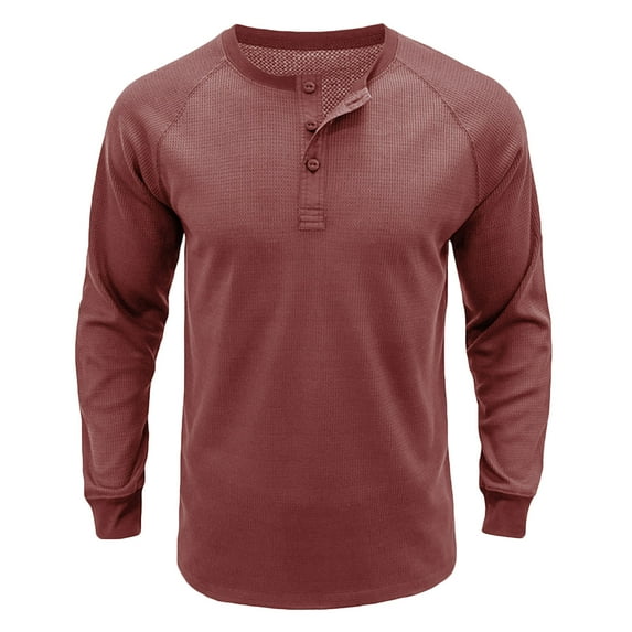 zbxnLI Men Long Sleeve Shirts Button T-Shirts Solid Color Casual Lightweight Pullover Crewneck Basic Tees