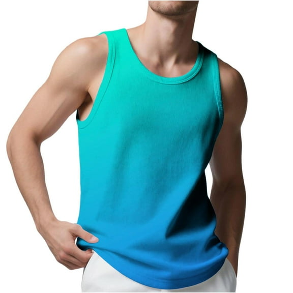 zbxnLI Men's Big and Tall Tank Tops Gradient Graphic Tee Crew Neck Sleeveless Tank Shirts S-5XL