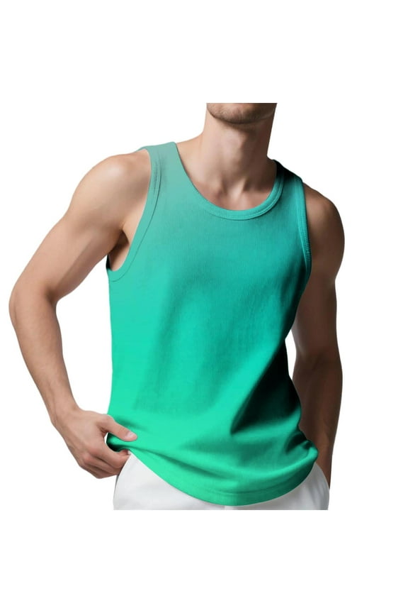 Men's Big and Tall Tank Tops Gradient Graphic Tee Crew Neck Sleeveless Tank Shirts S-5XL