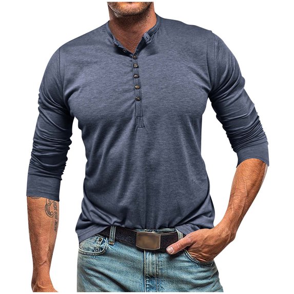 zbxnLI Men's Buttons T-Shirts Classic Long Sleeve Shirts Lightweight Casual Basic Tees Fall Winter Clothes