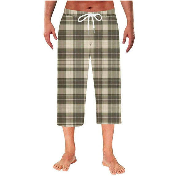 zbxnLI Men's Capri Pants Big and Tall Plaid Pajamas Pant Wide Leg Drawstring Pjs Bottoms Comfy Lounge Sleepwear