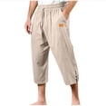 thumbnail image 1 of zbxnLI Men's Capri Pants Cotton Linen Pant Lightweight Casual Trouser Summer Beach Yoga Trousers with Pockets, 1 of 7
