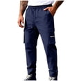 thumbnail image 1 of zbxnLI Men's Cargo Pants Big and Tall Straight Leg Pant Plain Drawstring Trouser Outdoor Sport Hiking Outfits with Pockets, 1 of 7
