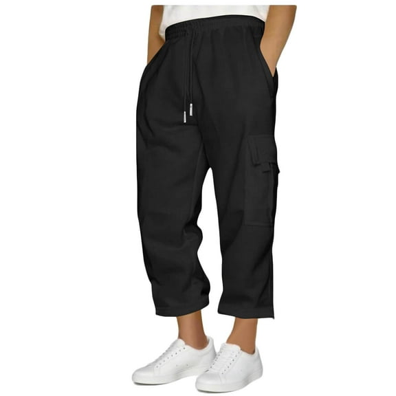 zbxnLI Men's Cargo Sweatpants Multi-pocket Capri Pants Elastic Waist Drawstring Casual Crop Pants for Men