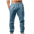 thumbnail image 1 of zbxnLI Men's Casual Linen Pants Drawstring Elastic Waist Lightweight Summer Vacation Beach Pants with Pockets, 1 of 5