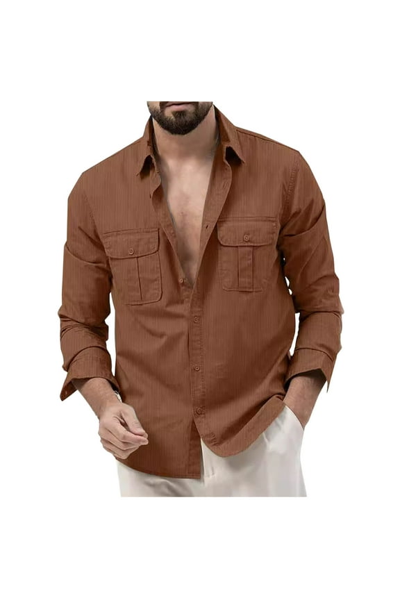 Men's Corduroy Button down Shirts Casual Long Sleeve Collared Shirt Vintage Beach Party Wedding Tops