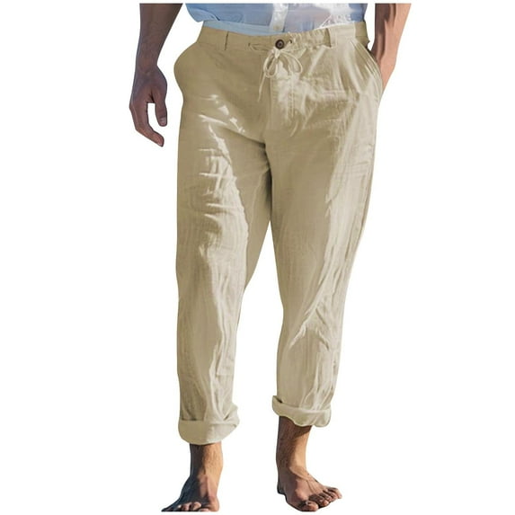 zbxnLI Men's Cotton Linen Pants Wide Leg Beach Pant Big and Tall Casual Trousers Drawstring Trouser Soft Summer Clothes