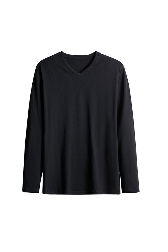 Men's Cotton T-Shirts Big and Tall Mens V Neck Long Sleeve Shirts Fall Winter Basic Tee Tops