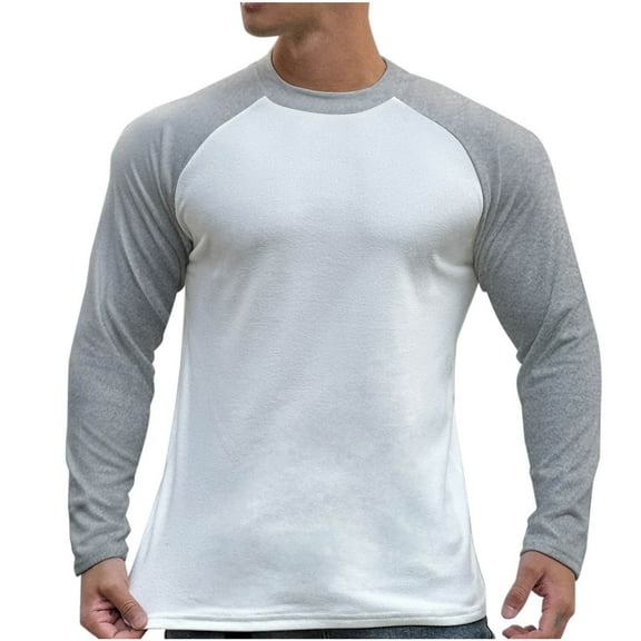 zbxnLI Men's Crewneck T-Shirts Color Block Long Sleeve Casual Pullover Tee Soft Stretch Cotton Basic Shirts