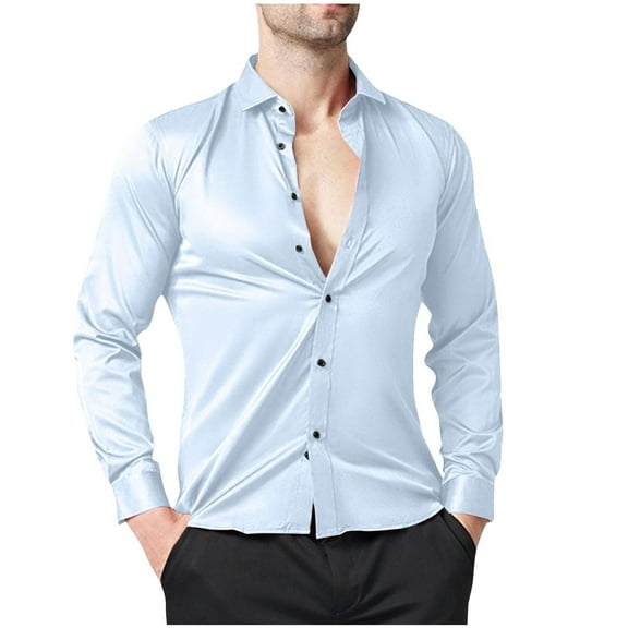 zbxnLI Men's Dress Shirt Solid Color Long Sleeve Wedding Formal Business Casual Button down Shirts
