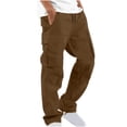 thumbnail image 1 of zbxnLI Men's Fashion Cargo Pants Cotton Wide Leg Baggy Pants Elastic Waist with Pockets Outdoor Hiking Pants, 1 of 5