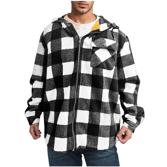 zbxnLI Men's Flannel Plaid Jackets Fall Winter Outerwear Fleece Lined Warm Outerwear Coats for Men