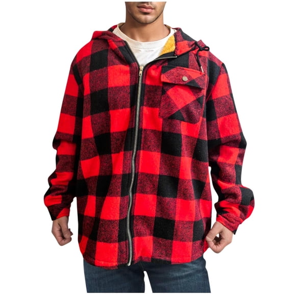 zbxnLI Men's Flannel Plaid Jackets Fall Winter Outerwear Fleece Lined Warm Outerwear Coats for Men