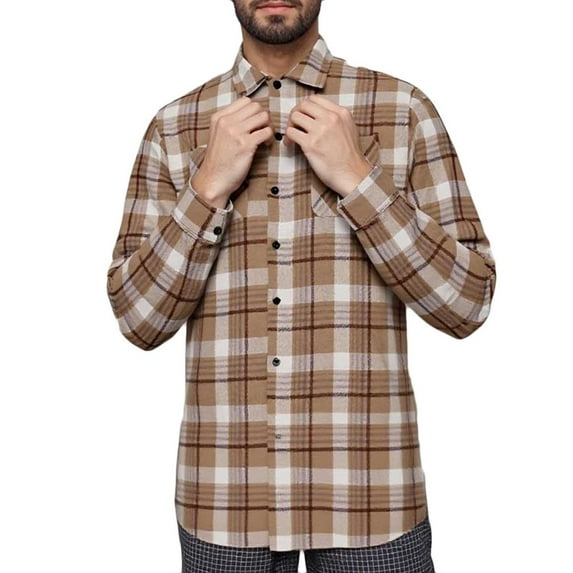 zbxnLI Men's Flannel Plaid Shirts Button down Shirt Long Sleeve Collared Casual Work Shirts for Men