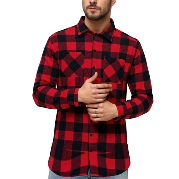 zbxnLI Men's Flannel Plaid Shirts Button down Shirt Long Sleeve Collared Casual Work Shirts for Men