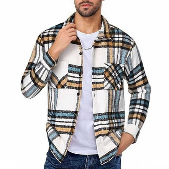zbxnLI Men's Flannel Plaid Shirts Button down Shirt Long Sleeve Collared Casual Work Shirts for Men