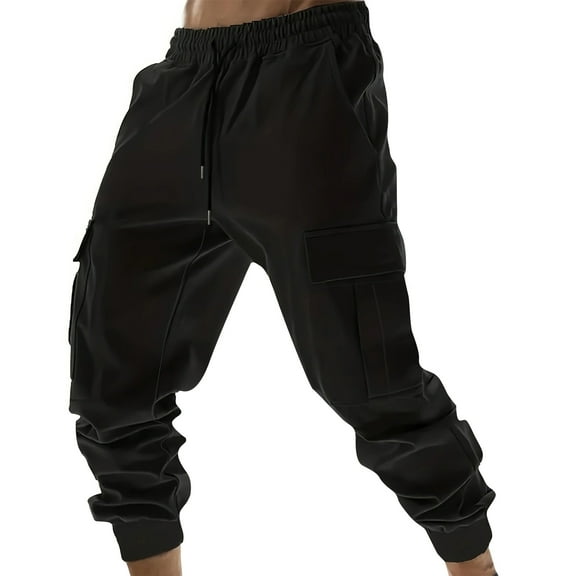 zbxnLI Men's Fleece Lined Cargo Sweatpants Fall Winter Athletic Pants Elastic Bottom Jogger Pants with Pockets