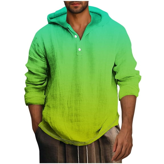 zbxnLI Men's Linen Hoodies Button V Neck Long Sleeve Shirts Lightweight Spring Fall Pullover Tops for Men