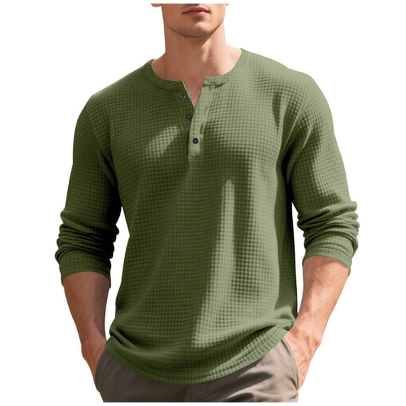zbxnLI Men's Long Sleeve Casual Shirts V Neck Button Classic T Shirts Textured Pullover Basic Tee Tops