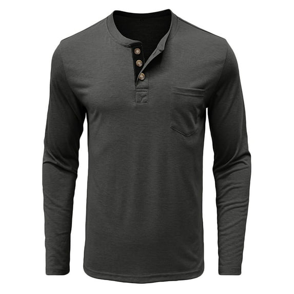zbxnLI Men's Pocket T-Shirts Buttoned Crew Neck Long Sleeve Shirts Cotton Tees Loose Pullover Tops