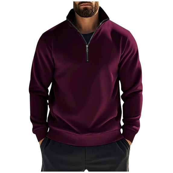 zbxnLI Men's Quarter Zip Sweatshirts Lapel Long Sleeve Casual Lightweight Pullover Sweatshirt Solid Color Tops