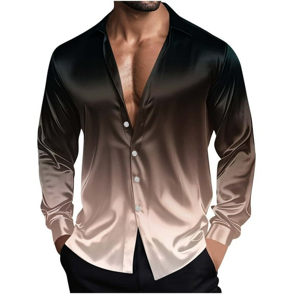 zbxnLI Men's Satin Button down Shirt Silk Long Sleeve Dress Shirts Club Party Wedding Collared Shirt for Men