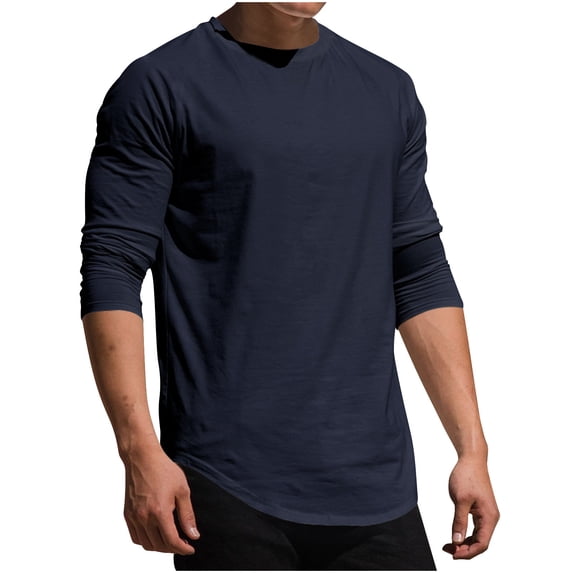 zbxnLI Men's Shirts Crew Neck Long Sleeve Plain Basic Tee Shirts Lightweight Casual Tees Mens Tops