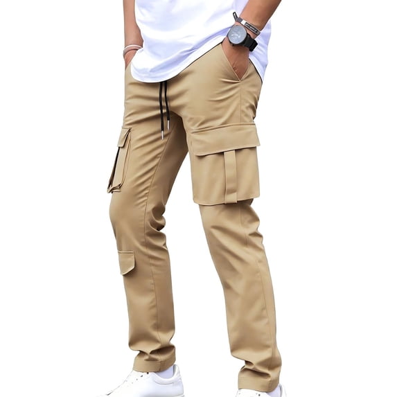 zbxnLI Men's Slim Cargo Pants Stretch Casual Work Pants Multi Pocket Outdoor Hiking Solid Color Trousers for Men