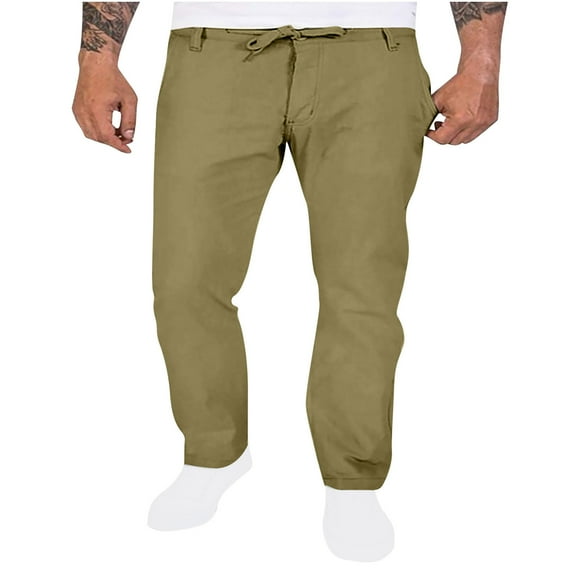 zbxnLI Men's Summer Linen Pants Pull on Drawstring Straight Leg Trousers Lightweight Work Pants with Pockets