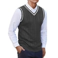 thumbnail image 1 of zbxnLI Men's Sweater Vests V Neck Cable Knit Waistcoats Sleeveless Pullover Sweater Vests Big and Tall, 1 of 4