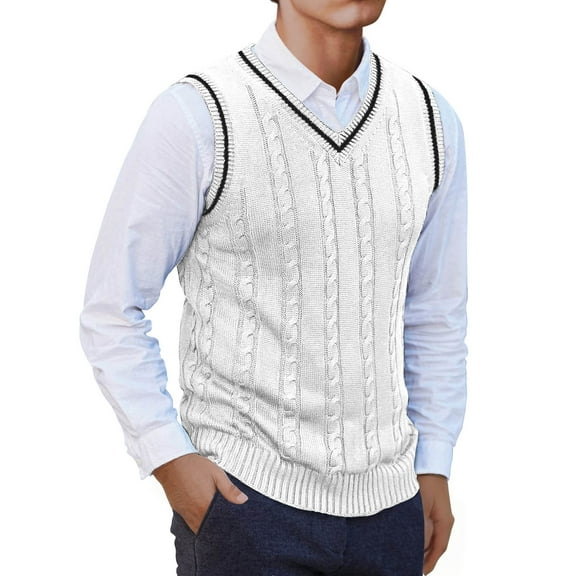 zbxnLI Men's Sweater Vests V Neck Cable Knit Waistcoats Sleeveless Pullover Sweater Vests Big and Tall