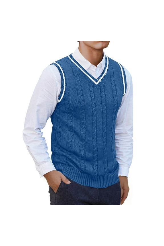 Men's Sweater Vests V Neck Cable Knit Waistcoats Sleeveless Pullover Sweater Vests Big and Tall
