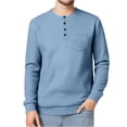 thumbnail image 1 of zbxnLI Men's T-Shirts Crew Neck Buttons Long Sleeve Loose Shirts Solid Color Lightweight Classic Tees, 1 of 7