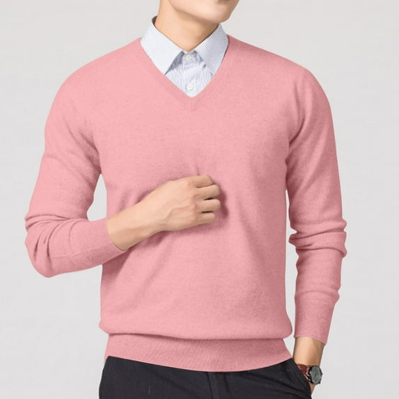 zbxnLI Men's V Neck Sweaters Long Sleeve Knit Fall Winter Pullover Slim Stretch Dress Sweater Tops for Men