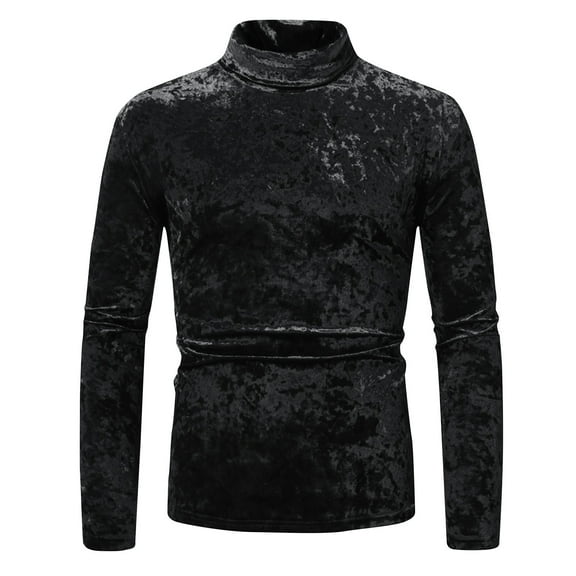 zbxnLI Men's Velvet Long Sleeve Shirts Mock Neck Velour Classic T-Shirts Vintage Party Club Tops for Men