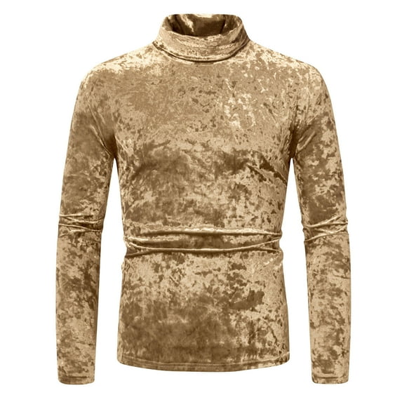 zbxnLI Men's Velvet Long Sleeve Shirts Mock Neck Velour Classic T-Shirts Vintage Party Club Tops for Men