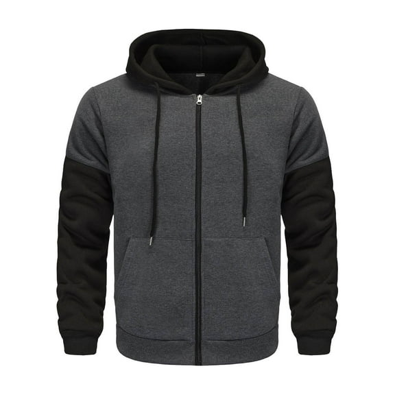 zbxnLI Men's Zip up Hoodie Zipper Sweatshirt Jacket Color Block Long Sleeve Hooded Outerwear with Pockets