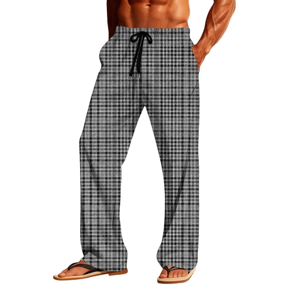 zbxnLI Mens Big and Tall Pajama Pants Comfy Plaid Pant Baggy Straight Leg Pjs Bottoms Lightweight Loungewear with Pockets